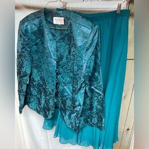 Nah Nah Collection Elegant Teal Skirt Set with Brocade Blazer
